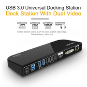 USB3.0 Universal Docking Station Dual Video Monitor Gigabit Ethernet